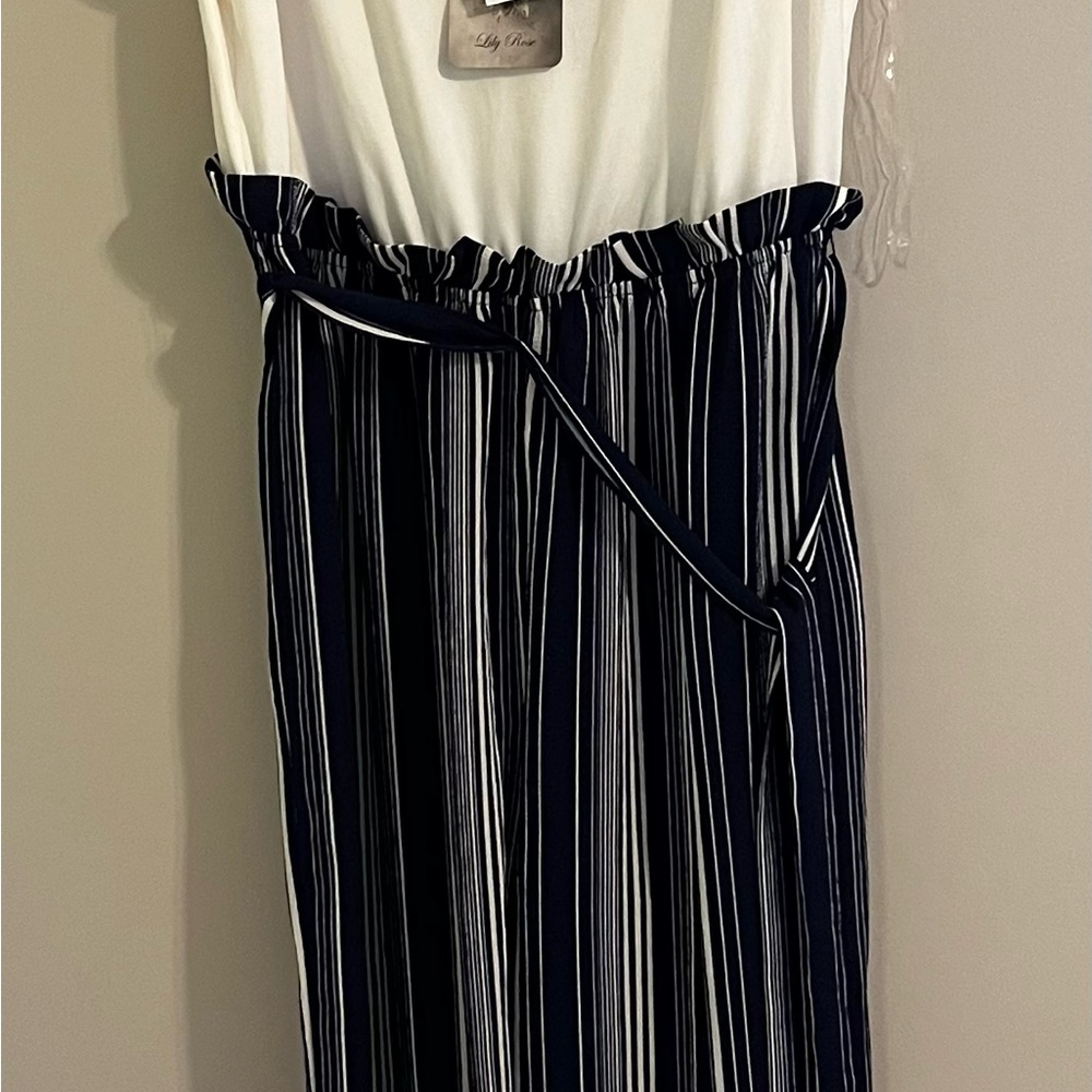 NEW Lily Rose 1X White and Navy Striped One Piece/Jumpsuit with Belt
